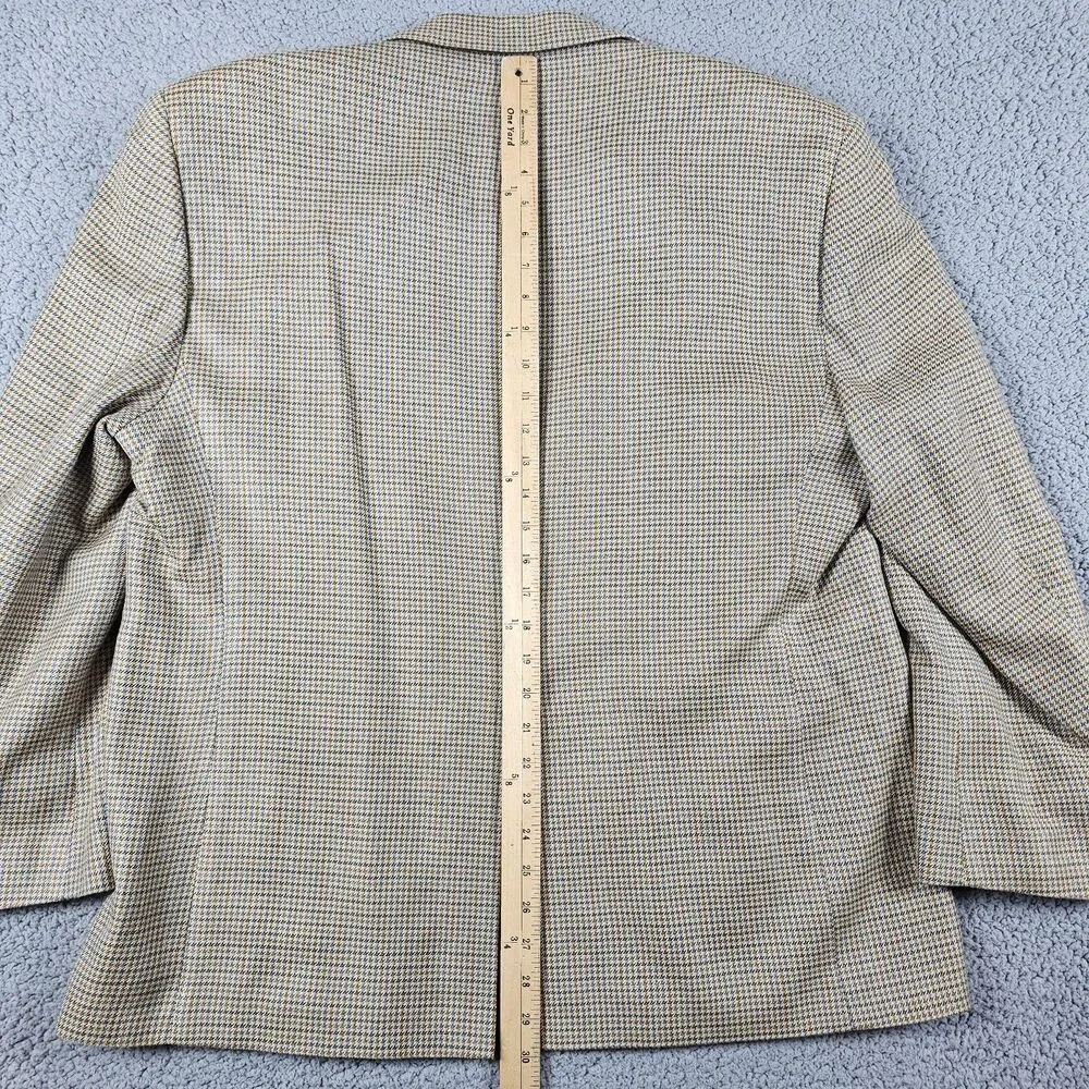 Chaps Sport Coat Blazer Mens 44S Beige Tan Beige Silk Houndstooth Two Button
